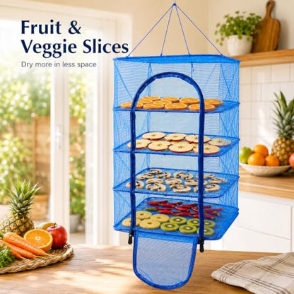 Toddmomy Foldable Fish Drying -Layer Hanging Mesh Dryer for Shrimp Fish Fruit Vegetables Lightweight Quick-Dry Cage with Buckle 25.98 X 15.74 X 15.74 in for Indoor Outdoor Use