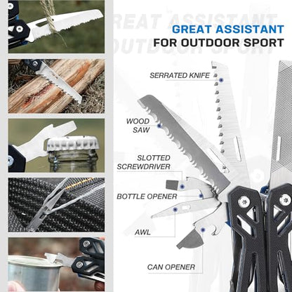 MOSSY OAK Multitool, 21-in-1 Stainless Steel Pocket Knife with G10 Handle, Screwdriver Sleeve, Self-locking Pliers with Sheath-Perfect for Outdoor, Survival, Camping, Hiking, Simple Repair - color: 21-in-1, Black