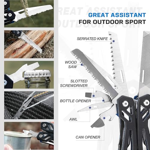 MOSSY OAK Multitool, 21-in-1 Stainless Steel Pocket Knife with G10 Handle, Screwdriver Sleeve, Self-locking Pliers with Sheath-Perfect for Outdoor, Survival, Camping, Hiking, Simple Repair - color: 21-in-1, Black
