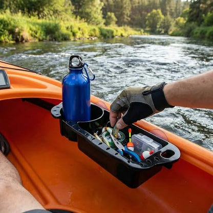 Boat Tool Holder & Cup Caddy 1-Pack | Multifunctional storage for pliers, knives, bait & drinks. Fits kayaks, bass boats, pontoons & jon boats. With drainage holes