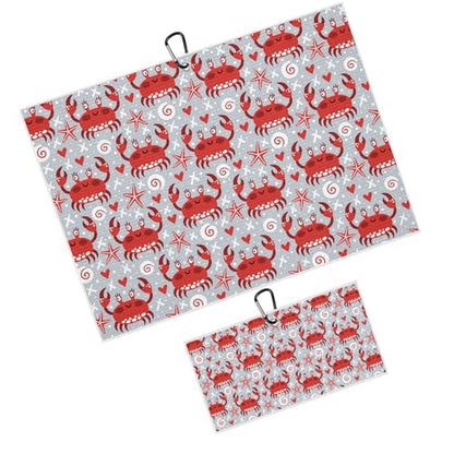Cute Crabs Starfish Golf Towel for Golf Bags Carts Red Crab Golf Towels with Clip Funny Seafood Waffle Towels Cleaning Cloth 2 Packs for Men Golfer Accessories, Birthday Father's Day Present - color: Red Grey