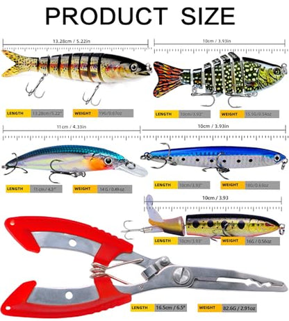 6PCS Fishing Lures for Freshwater or Saltwater,Topwater Fishing Lures, Multi Jointed Swimbaits, Amazing Fishing Gear Gifts for Family Fishing, Lifelike Slow Sinking Swimming