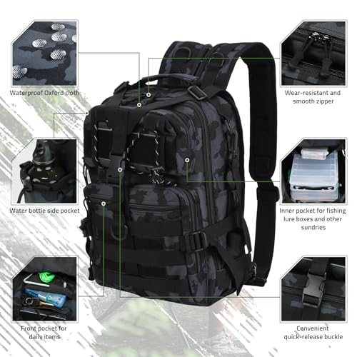 Fishing Tackle Backpack, Military Tactical Backpack Tactical Sling Backpack Bag Fishing Tackle Storage Bag Fish Gear Bag Molle Assault Pack Tactical Hiking Rucksack (Blue) - color: Blue