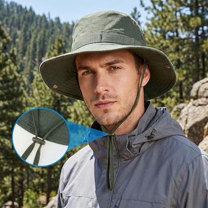 Pistha Sun Hats for Men with Balaclava Face Mask, UV Protection Bucket Hats for Mens Outdoor Fishing Safari Hiking - color: Army Green