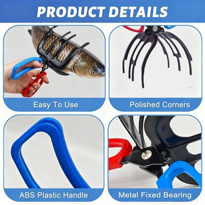 2 PCS Fish Gripper, Fish Grips, Fish Grippers for Fishing, 3 Claw Metal Control Clamp, Secure Grip Holder for Most Freshwater, Portable Grabber Tool, Tackle Accessory