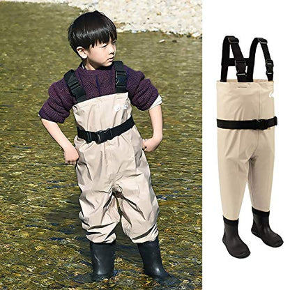 kids to youth waterproof chest waders, Swamp Mudding wader for boys and girls - color: Tan Solid, size: Feet:9C/EU25; Height≦103cm