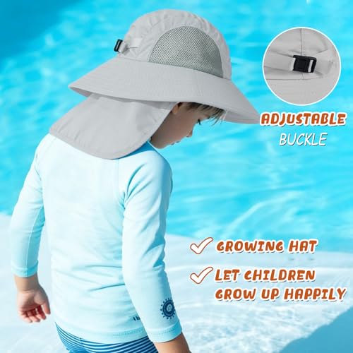 Outdoor Kids Sun Hats with Neck Flap Boys Girls Wide Brim UPF 50+ UV Protection Children Bucket Hat Safari Hat - color: 1pack-lightgrey