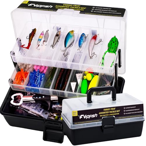 448-Pcs Fishing Lures Kit – Complete Large 3-Layer Tackle Box Set with Hooks, Weights, Bobbers, Pliers, Rigs, Leaders & Accessories for Men, Kids, Beginners, Gear gift choice for Fathers Day - color: 448PCS-Black