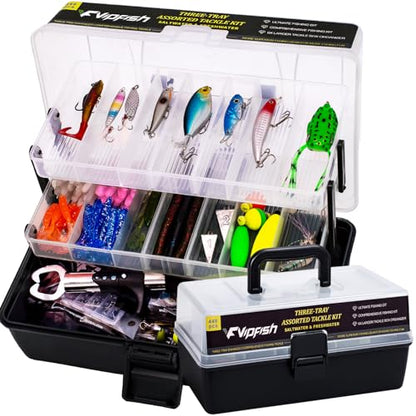 448-Pcs Fishing Lures Kit – Complete Large 3-Layer Tackle Box Set with Hooks, Weights, Bobbers, Pliers, Rigs, Leaders & Accessories for Men, Kids, Beginners, Gear gift choice for Fathers Day - color: 448PCS-Black