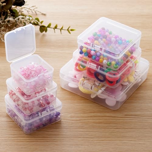Goodma 4 Pieces Square Empty Mini Clear Plastic Organizer Storage Box | 4.92 x 4.92 x 1.38 inch, Hinged Lids, For Small Items, For Craft Projects - size: 4.92 x 4.92 x 1.38 inch