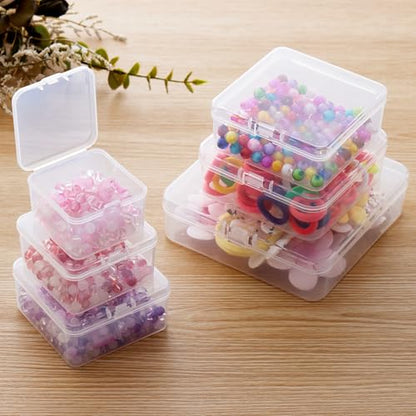 Goodma 4 Pieces Square Empty Mini Clear Plastic Organizer Storage Box | 4.92 x 4.92 x 1.38 inch, Hinged Lids, For Small Items, For Craft Projects - size: 4.92 x 4.92 x 1.38 inch