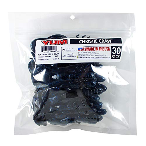 YUM Christie Craw – 3.5″ Soft Plastic Crawfish Bait Bulk Pack for Bass Fishing – Hyper-Action Swim-Claws Creature Lure for Flipping, Pitching & Jig Trailers (Multi-Pack) - color: Black Blue Flake