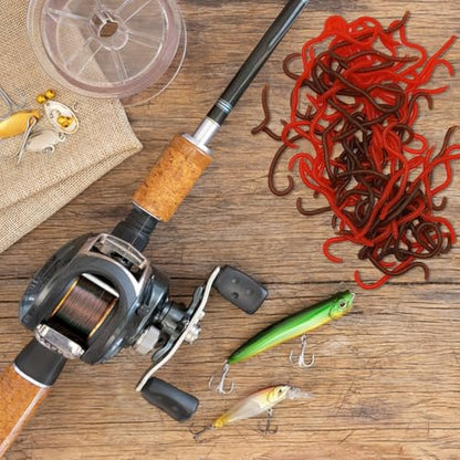 100 Pcs 3.3inch Soft Worms Fishing Lure Baits, Earthworm Baits Lifelike Fake Bloodworm,Fresh Water Fishing Bait - color: Red+Brown