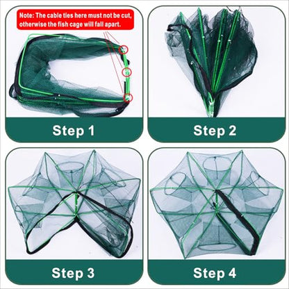 Foldable Fish Trap Net with 8 Holes, Collapsible Fishing Bait Trap for Minnow, Crab, Shrimp, Crawfish, 2 Pack