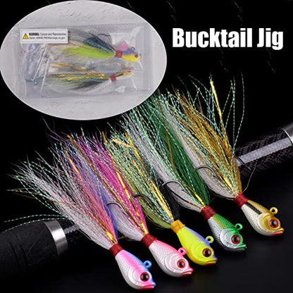 Bucktail Jigs Saltwater Fishing Lures Bucktail Fishing Jigs Surf Fishing Lure Swimbait Jig Heads Hook for Bass Walleye Flounder Striper 1/4oz 1/2oz 1oz 1.5oz 2oz - size: 1oz-5pcs