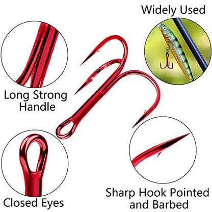 Shaddock Fishing 10-100Pcs Big Size Sharp Treble Hooks O'Shaughnessy Sharpened Treble Fishing Hooks High Carbon Steel Fish Treble Hook Size 10-10/0 - color: Red, size: 100PCS #10
