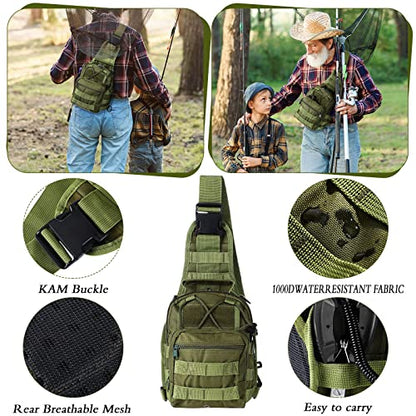 Hungdao 7 Pcs Fishing Backpack with Fishing Tool Kit Fish Gear Pliers Equipment Include Hook Remover Backpack Pliers Kit Scale Gripper Weigh Separator Fish Gifts for Men Women - color: Army Green