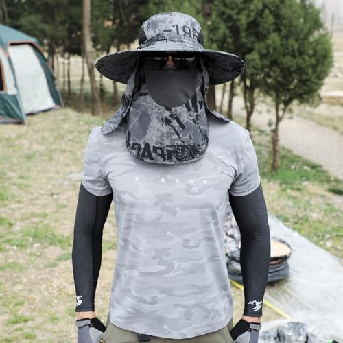 Sun Hat Unisex Face Coverage Shield Neck Flap Cap Garden Lawn Work Sports Hiking Fishing Hats - color: Dark Gray Ink Wash Pattern