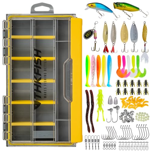 THKFISH 130PCS Compact Fishing Tackle Kit, All-in-One Fishing Gear Lure Bait Accessories Kit for Freshwater Bass Trout, Perfect Father Day Gifts for Men Dad Anglers