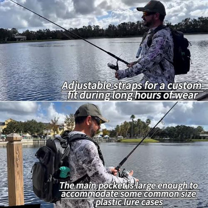 Versatile Fishing Backpack with Rod Holder and Adjustable Straps - color: Black Camouflage