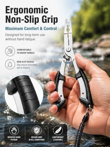 420 Stainless Steel Fishing Pliers, Multi-functional Fishing Tools Hook Remover Line Cutter Pliers, Lockable Handy Fishing Gear for Saltwater Freshwater, Gifts for Men