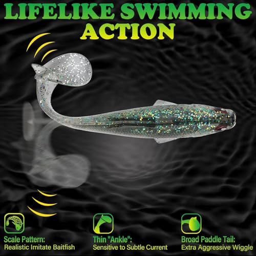 LUCKYFISHING Paddle Tail Swimbaits Soft Plastic Swimbaits Soft Baits for Bass Fishing Trout Crappie Walleye Freshwater Saltwater 10/16/20 PCS Soft Plastic Baits 4/3.5/3/2.5 Inch - color: Black, size: 3.5 inch-10pcs