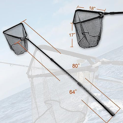 Fiblink Folding Aluminum Fishing Landing Net Fish Net with Extending Telescoping Pole Handle - size: Extend Length: 45-80"