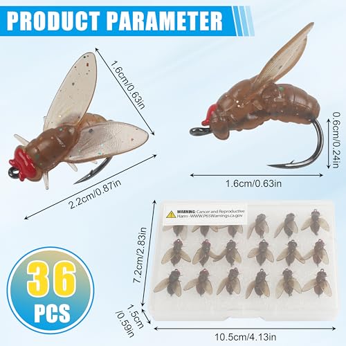 Bionic Fly Fishing Bait, 18/36pcs Fly Fishing Flies Lures Kit Trout Jigs Swimbait Dry Flies Trout Panfish Lures Freshwater Saltwater Flies Fly Fishing Hook Artificial Soft Bait - style: Brown-36pcs