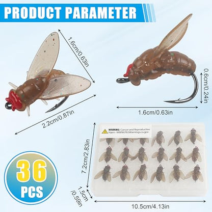 Bionic Fly Fishing Bait, 18/36pcs Fly Fishing Flies Lures Kit Trout Jigs Swimbait Dry Flies Trout Panfish Lures Freshwater Saltwater Flies Fly Fishing Hook Artificial Soft Bait - style: Brown-36pcs