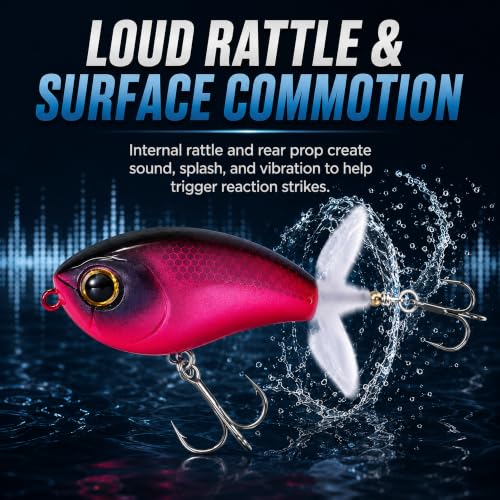 Top Water Lures, Floating Plopper Bait with BKK Hooks – Bass Fishing Lures for Trout, Pike & Other Freshwater & Saltwater Species – Great Fishing Gifts for Men - color: A3-3PCS,2.5in,0.4oz