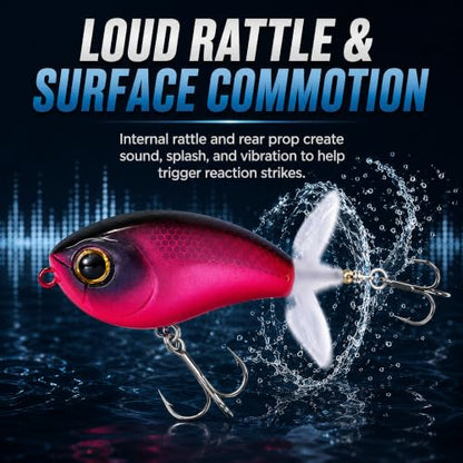 Top Water Lures, Floating Plopper Bait with BKK Hooks – Bass Fishing Lures for Trout, Pike & Other Freshwater & Saltwater Species – Great Fishing Gifts for Men - color: A3-3PCS,2.5in,0.4oz