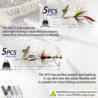 Trout Lures Rooster Bait Tail Fishing Spinnerbaits, Brass Hard Metal Spinner Baits Trout Fishing Lures for Bass Salmon Pike Freshwater Saltwater Lake River - color: A1-10pcs-5pcs 1/16oz, 5pcs 1/4oz