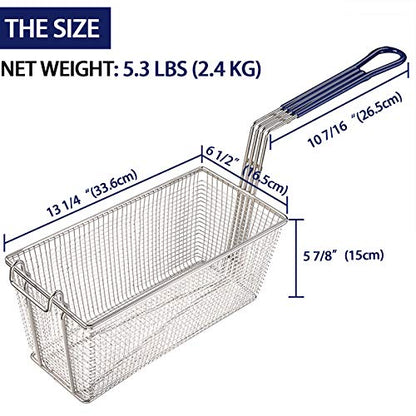 2PCS Deep Fryer Basket With Non-Slip Handle Heavy Duty Nickel Plated Iron Construction 13 1/4" x 6 1/2" x 6" Commercial Use