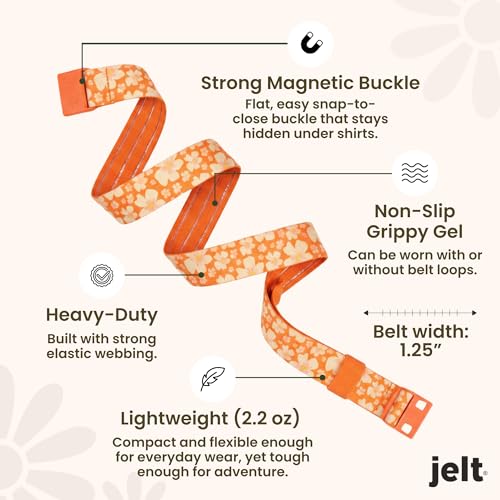 JeltX Adjustable Elastic Belts for Men and Women, Non-Slip Stretch Belt with Magnetic Belt Buckle and Grippy Gel - color: Marigold