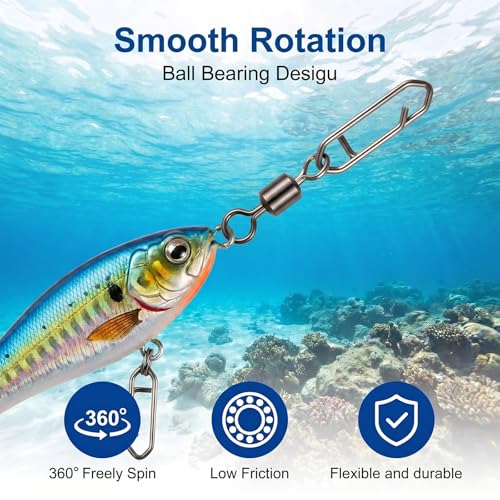 55 Pcs Fishing Speed Clips, High Strength Fishing Swivels, 5 Size Speed Clips for Fishings Lures, Stainless Steel Swivels Tackle, Detachable Snap Swivel Freshwater Snaps Swivel Change Quick Snaps