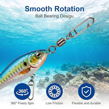 55 Pcs Fishing Speed Clips, High Strength Fishing Swivels, 5 Size Speed Clips for Fishings Lures, Stainless Steel Swivels Tackle, Detachable Snap Swivel Freshwater Snaps Swivel Change Quick Snaps