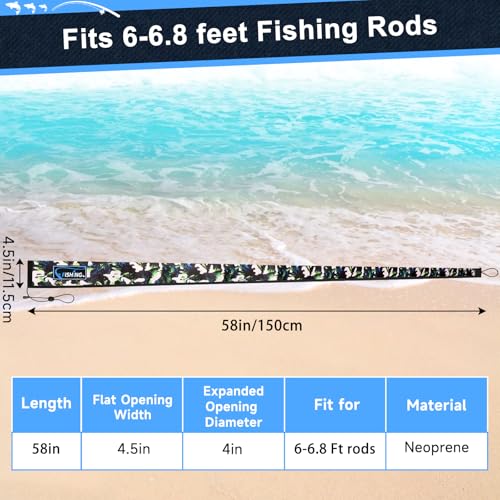 Neoprene Fishing Rod Sleeves for Casting, Spinning, Trolling Pole - Protective Cover Rod Sock with Hanging Loop & Lanyard- Floating, Puncture Resistant, Lightproof - size: 58", style: 8 Pcs