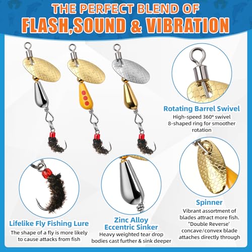 Skylety 10 Pieces Mini Fishing Lures Fishing Hard Baits Hooks Crankbaits Lures Baits Topwater Strong Sound for More Bites Freshwater Saltwater Trout Bass Perch with Box - style: Fly