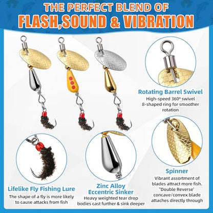 Skylety 10 Pieces Mini Fishing Lures Fishing Hard Baits Hooks Crankbaits Lures Baits Topwater Strong Sound for More Bites Freshwater Saltwater Trout Bass Perch with Box - style: Fly