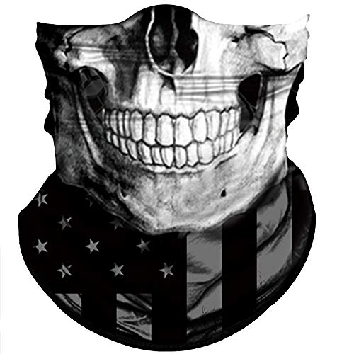 Obacle Bandana Face Mask Neck Gaiter Tube Mask Men Women for Sun Dust Protection - color: Black White Skull Face Flag