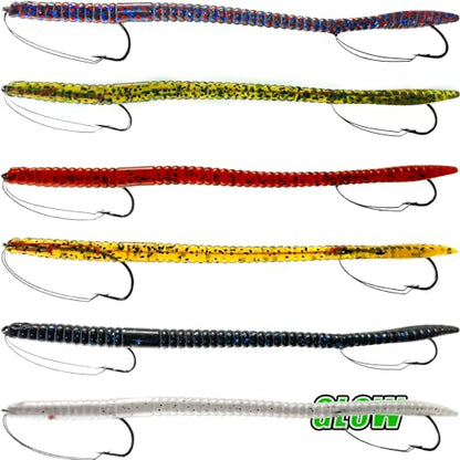 Fishing Lures Bass Lures, Weedless Pre Rigged Bionic Sinking Bass Fishing Lure Soft Plastic Swimbaits for Trout, Walleye, Crappie, Fishing Worm Swim Baits Minnows for Saltwater Freshwater - color: A1-6PCS-Pumpkin Seed, Green Pumpkin, Black Blue, Junebug,