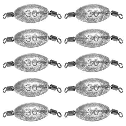 Zorfeter Inline Fishing Weights, Trolling Sinkers Quick Set Up Swivel Weights, Lead Sinkers for Catfishing/Offshore Fishing - size: 30g/1oz-10 pcs