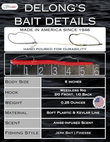 DeLong Lures 6" KILR Worm – Made in USA Weedless Pre-Rigged Soft Plastic Swimbaits, Extra Durable Bass Fishing Lures for Pike and More, 5-Pack Variety - color: KILR Pink
