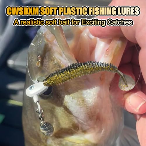 3D Eyes Paddle Ribbed Bait, 2.5in 3in 4.1in Soft Plastic Paddle Tail Swimbaits Fishing Lures for Bass Fishing Freshwater Saltwater 12/20/25 PCS - color: Green, size: 4.1in(10.5cm)-12PCS