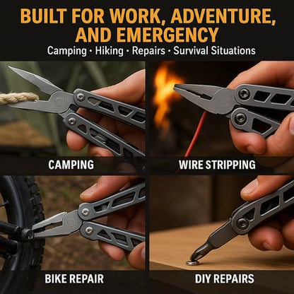 UZI Multifunctional 20-in-1 Multitool with Scissors, Glass Screwdriver, Wire Stripped, Bottle Opener, & More | Multi Tool Pocket Knife for Camping, Fishing, Hunting | Hiking Essentials | EDC Tools