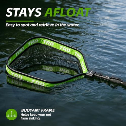 AluFloat X1 Fishing Net with Handle (Fish Net) - Floating Foldable Rubber-Coated Deep Mesh Landing Net for Bass & Fly Fishing - Fishing Gear, Kayak Accessories, Fishing Accessories - color: dark green