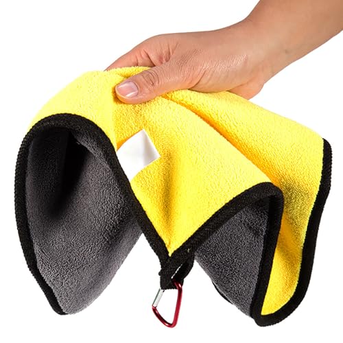 Microfiber Fishing Towel with Clips Thickened Fishing Cleans Towel Outdoor Cleans Tools Hands Easy to Use Hiking Equipment - color: Yellow