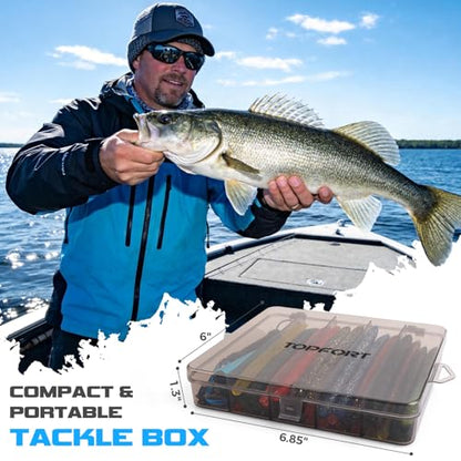 TOPFORT Fishing Lures, Bass Fishing Kit with Wacky Worm, Fishing Worms for Bass Fishing, Soft Plastic Baits with Hooks, Weights, Fishing Accessories, Fishing Gear Fishing Gifts for Men with Tackle Box