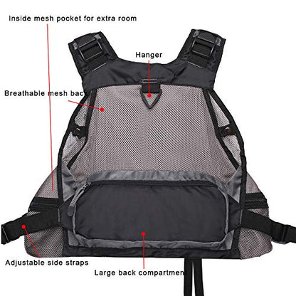 Waxaya Lightweight Fly Fishing Vest with Multi Pockets Adjustable Size Mesh Fishing Backpack for Men and Women - color: Black