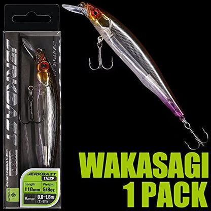 XFISHMAN Jerkbait Kit - Minnow Lure - Suspending - Bass, Smallmouth Bass, Walleye, Largemouth Bass - 1 Piece - color: Wakasagi, size: 110mm（4-3/8"in）